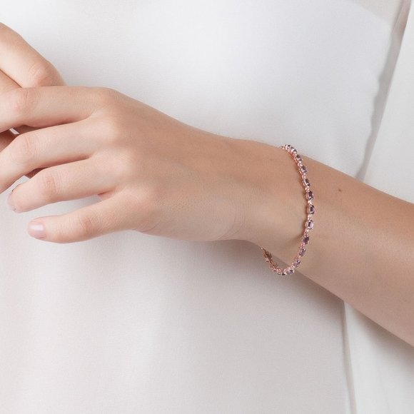 14K. SOLID GOLD TENNIS BRACELET WITH AMETHYST - Picture 2 of 4